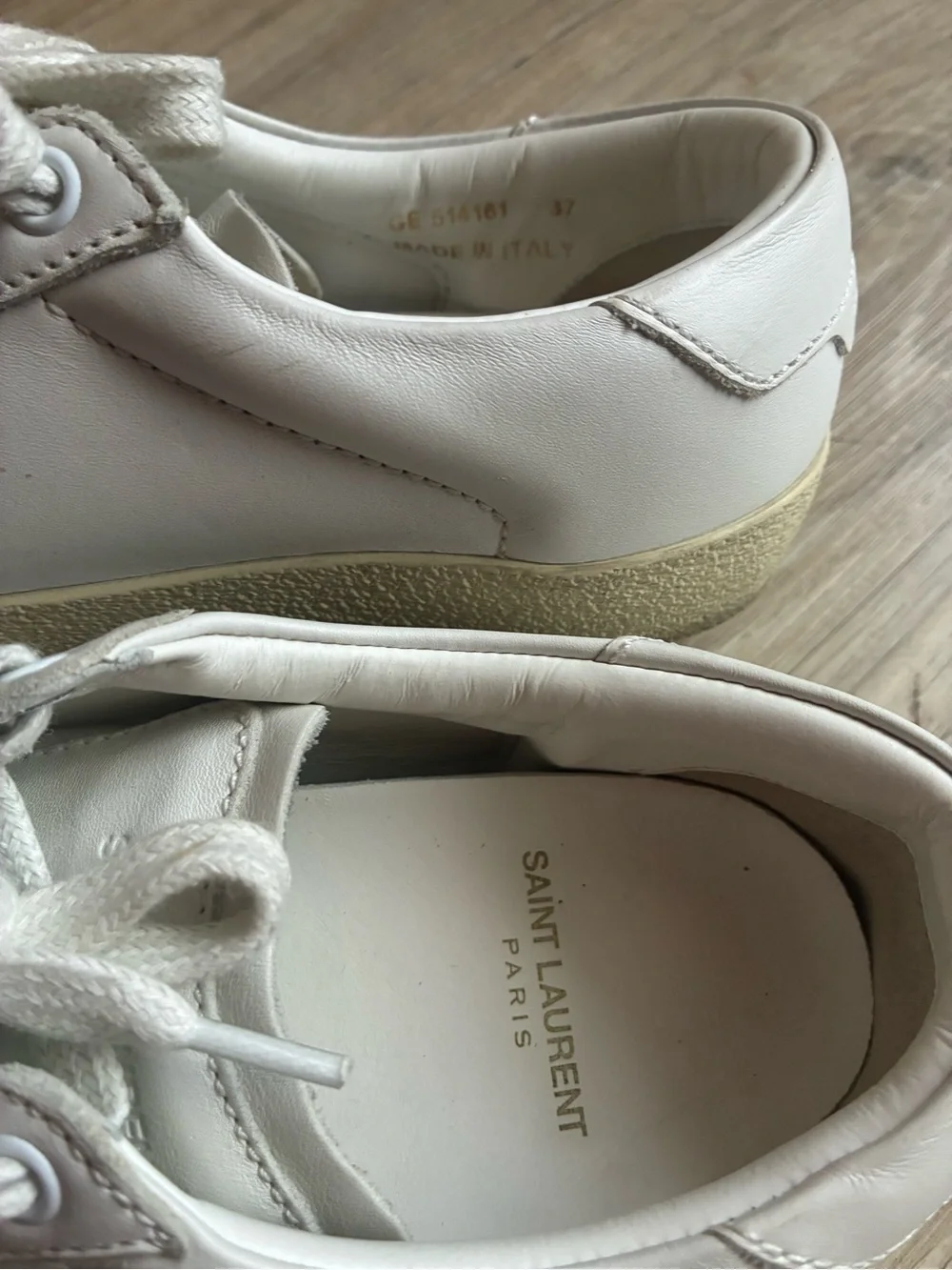 Saint Laurent Off-White Leather Low-Top Sneakers with Gold Insole Logo